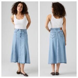 Levi's Fit and Flare Denim Midi Skirt 34 Blue Jean High Rise Capsule Wardrobe